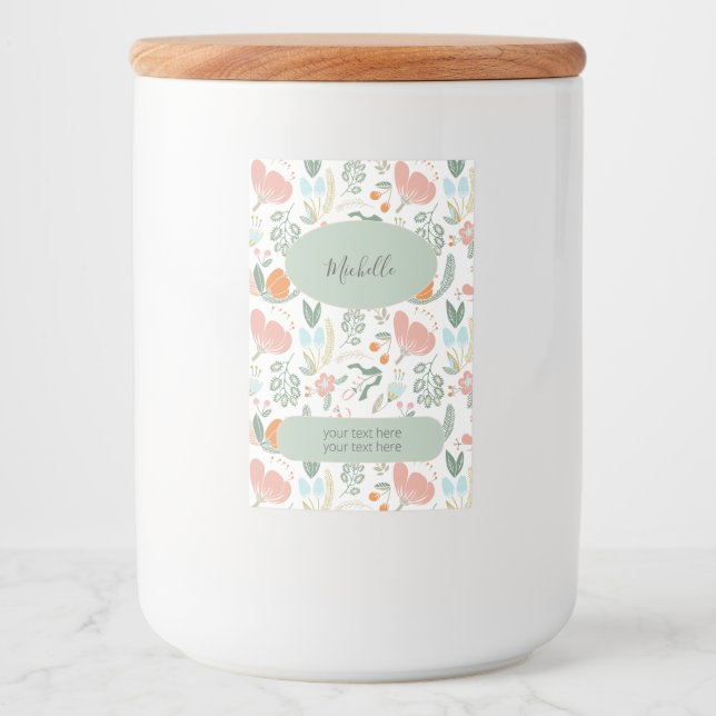 Floral pattern name and text personalised food label (Front)