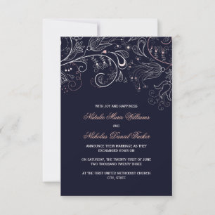 Floral Pattern Navy w/Tulip- 3x5 Wedding Announce Invitation