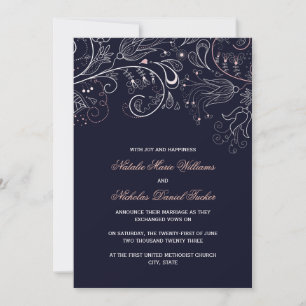 Floral Pattern Navy w/Tulip- Wedding Announcement