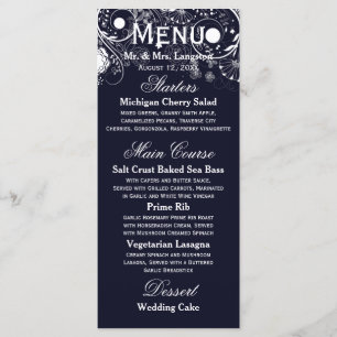 Floral Pattern Navy/White - Reception Menu