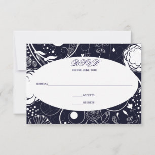 Floral Pattern Navy/White - RSVP Card
