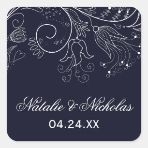 Floral Pattern Navy/White Tulip - Square Sticker