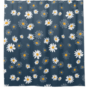 Floral Pattern Navy Yellow Classis Daisies Shower Curtain