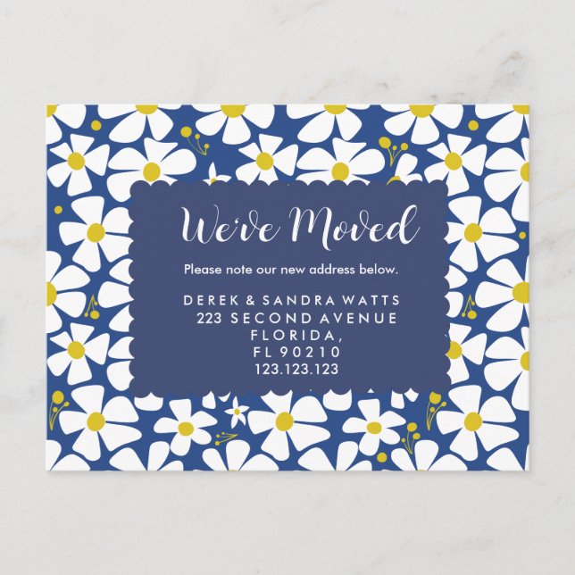 Floral Pattern New Address Postcard | Navy & White (Front)