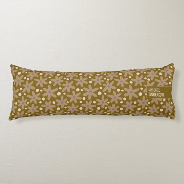 Floral Pattern of Abstract Brown Daisies Body Cushion (Front)