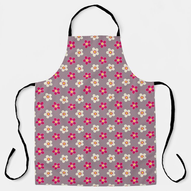 Floral pattern of crimson and white flowers on a c apron (Front)
