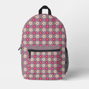 Floral pattern of crimson and white flowers on a c printed backpack