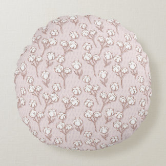 floral pattern of pink cotton inflorescences round cushion