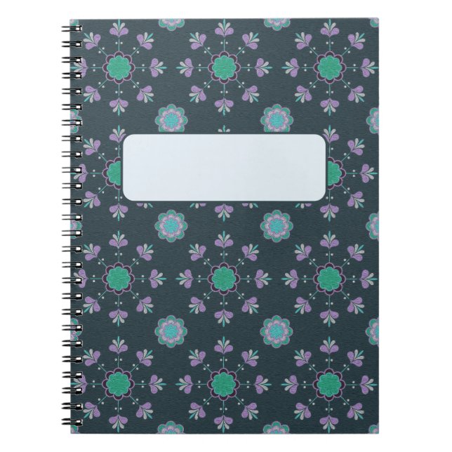 floral pattern of purple and green flowers notebook (Front)