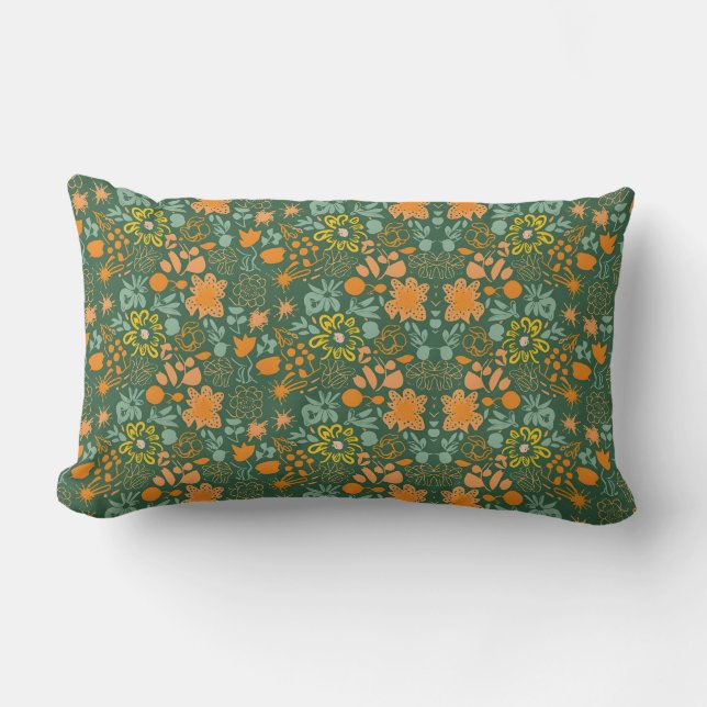 Floral pattern on a dark green background  lumbar cushion (Front)