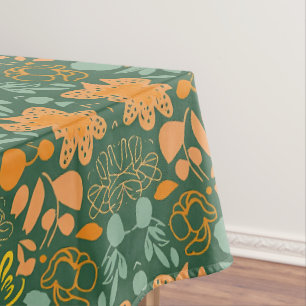 Floral pattern on a dark green background tablecloth