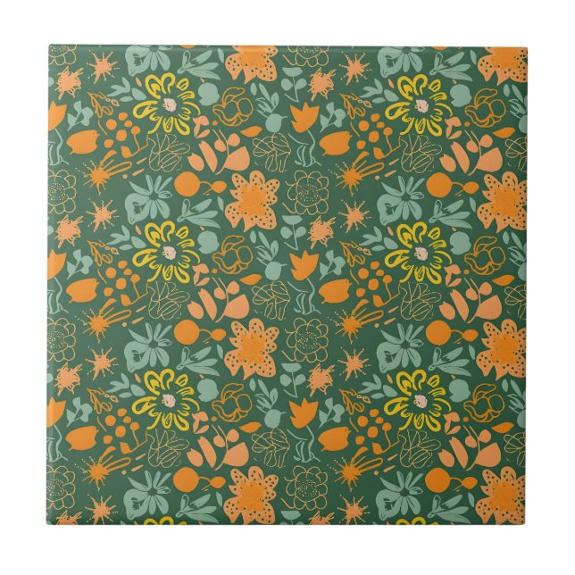 Floral pattern on a dark green background  tile (Front)