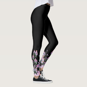 Floral Pattern on Black Leggings