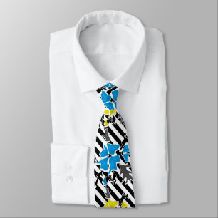 Floral pattern on black striped background tie