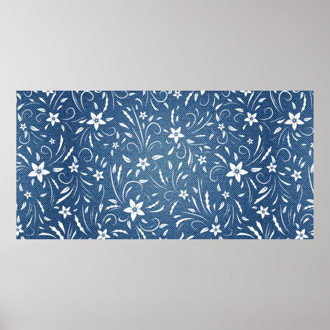 Floral pattern on denim poster (Front)