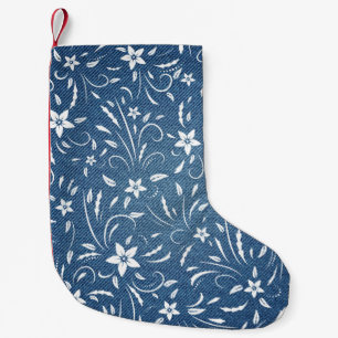 Floral pattern on denim small christmas stocking