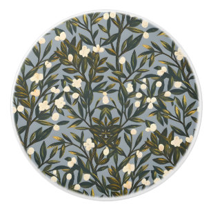 Floral pattern on dusty blue-gray background ceramic knob