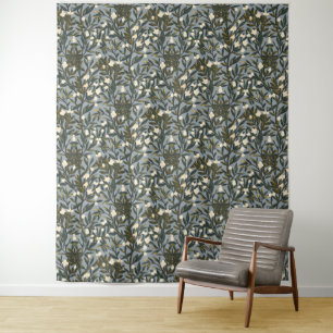 Floral pattern on  dusty blue-gray background tapestry