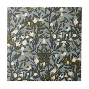 Floral pattern on dusty blue-gray background tile