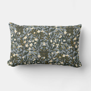 Floral pattern on  dusty blue-grey background lumbar cushion