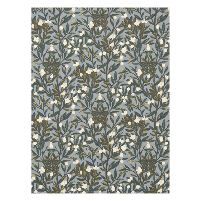 Floral pattern on  dusty blue-grey background tablecloth (Front)