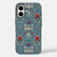 Floral pattern on green leaves blue background
