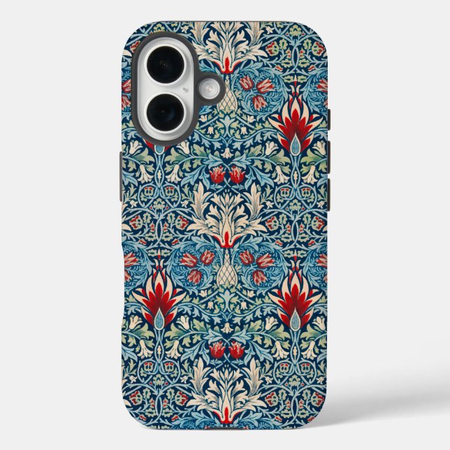 Floral pattern on green leaves blue background Case-Mate iPhone case (Back)