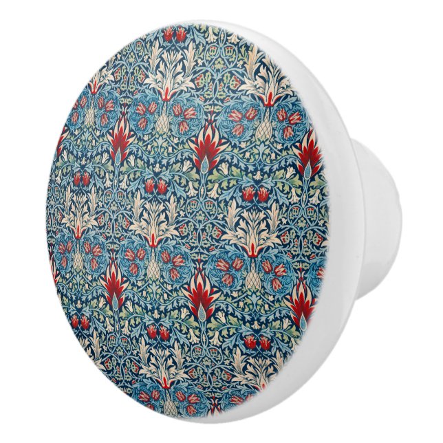 Floral pattern on green leaves blue background ceramic knob (Right)