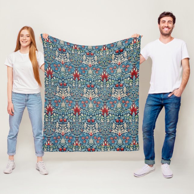 Floral pattern on green leaves blue background fleece blanket (In Situ)
