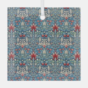 Floral pattern on green leaves blue background glass tree decoration
