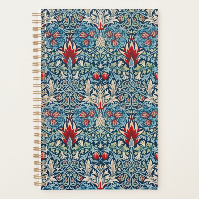 Floral pattern on green leaves blue background planner (Front)