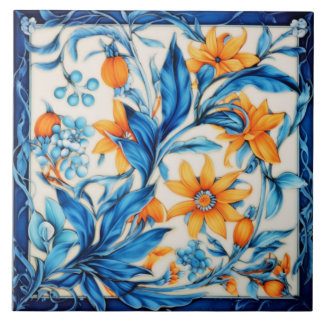Floral Pattern- Orange and Blue Tile