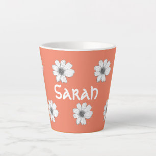 Floral pattern Orange custom name Latte Mug