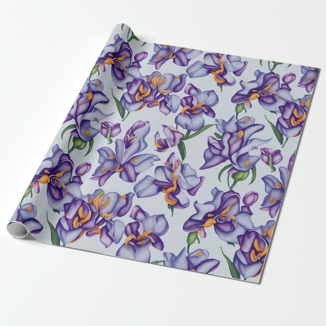 Floral Pattern Orchid Flowers Wrapping Paper (Unrolled)