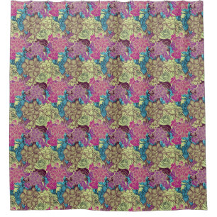 Floral Pattern Orchid Roses Yellow Green Purple Shower Curtain