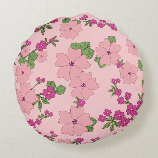 Floral pattern, pastel violet and pink, round cushion (Back)