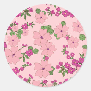 Floral pattern, pastel violet and purple, classic round sticker
