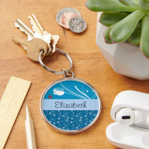 Floral Pattern, Pattern Of Flowers, Your Name Key Ring