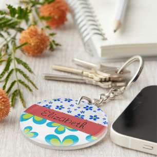 Floral Pattern, Pattern Of Flowers, Your Name Key Ring