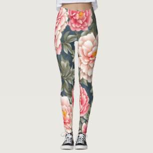 Floral Pattern Peony Flowers Leggings