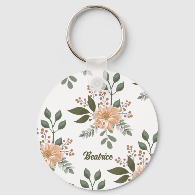 Floral Pattern - Personalised Keychain (Front)