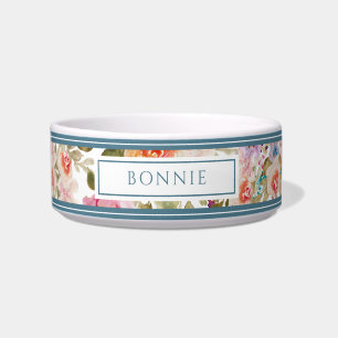 Floral Pattern Personalized Pet Bowl