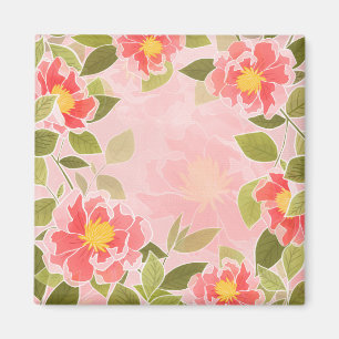 Floral pattern pink and coral background magnet
