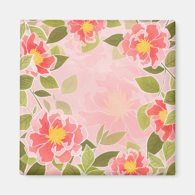 Floral pattern pink and coral background magnet (Front)