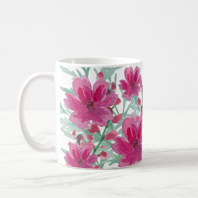 floral pattern pink coffee mug (Left)