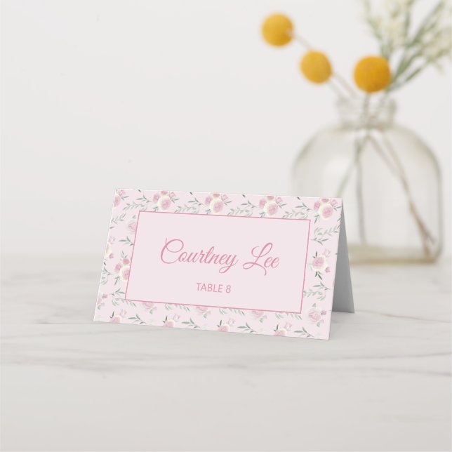 Floral Pattern Pink Folded Place Card (Front)