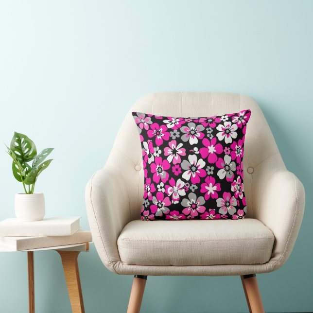 Floral Pattern Pink Gray White Black Cushion (Chair)