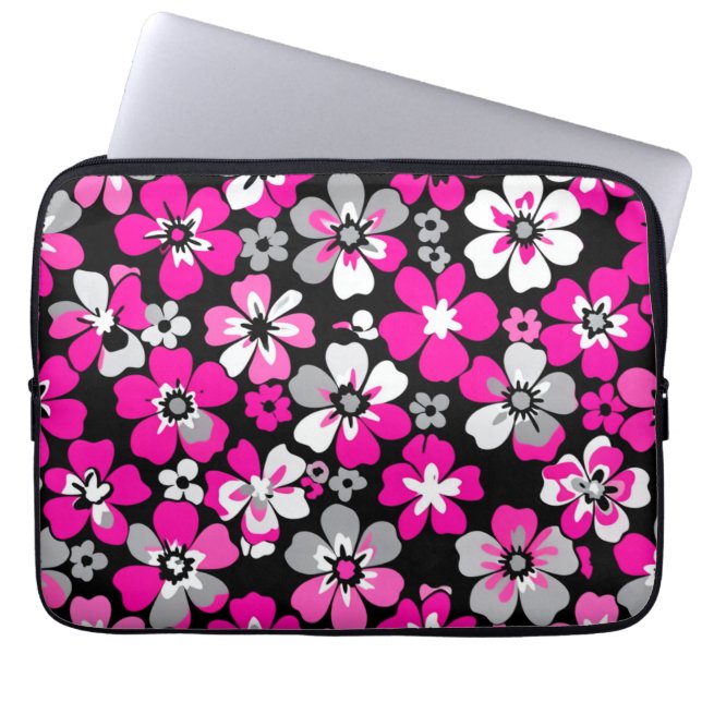 Floral Pattern Pink Gray White Black  Laptop Sleeve (Front)