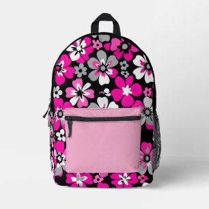 Floral Pattern Pink Grey White Black Printed Backpack