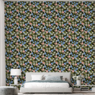Floral Pattern Pink Hydrangea Blue Jasmine Foliage Wallpaper